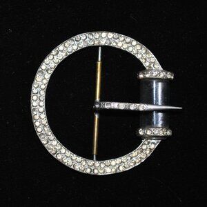 Vintage 1930s Art Deco Round Rhinestone & Lucite Belt Buckle